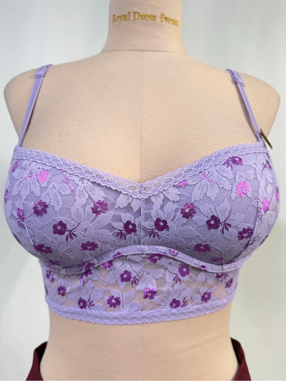 Victoria’s Secret Padded Lace Longline Bralette in Lavender Floral M